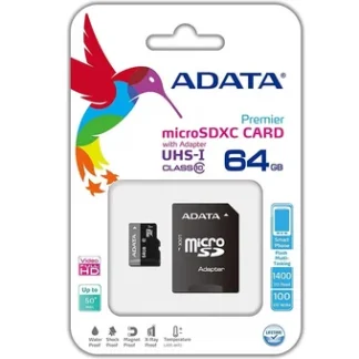 Memoria Micro SD SDXC Adata 64GB Con Adaptador Clase 10 AUSDX64GUICL10-RA1
