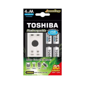 Paquete de 4 Pilas AA Toshiba 2250mAh con Cargador