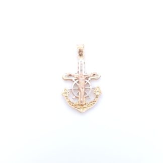 Dije Ancla Con Cristo En Oro De 14k