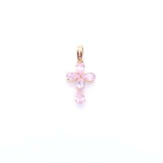 Dije Cruz Con Zirconia Rosa En Oro De 10k