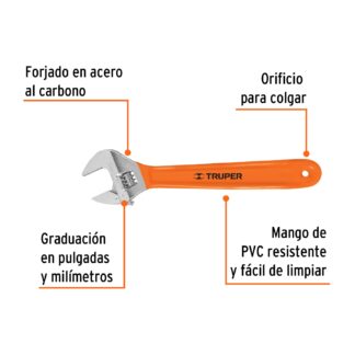 Llave ajustable (perico) 15 Pulgadas cromada mango de PVC Marca Truper Color