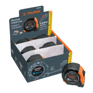 Flexómetro Gripper 8 m cinta 25 mm display box con 6 piezas