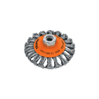 Carda tipo cónico 4' alambre trenzado, eje M14, Truper
