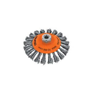 Carda tipo cónico 5' alambre trenzado, eje M14, Truper