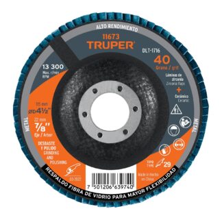 Disco 4-1/2' laminado grano 40 centro 7/8', Truper