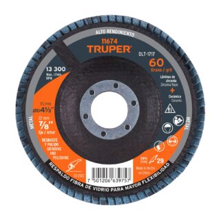 Disco 4-1/2' laminado grano 60 centro 7/8', Truper
