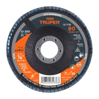 Disco 4-1/2' laminado grano 80 centro 7/8', Truper