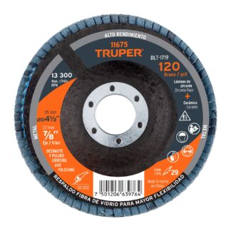 Disco 4-1/2' laminado grano 120 centro 7/8', Truper