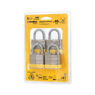Juego de 4 candados cuerpo laminado, 40 mm, Hermex Basic
