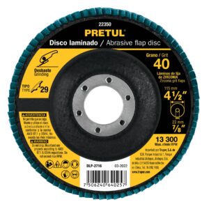 Disco 4-1/2′ laminado grano 40 centro 7/8′, Pretul