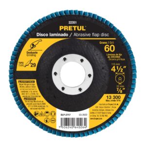 Disco 4-1/2′ laminado grano 60 centro 7/8′, Pretul