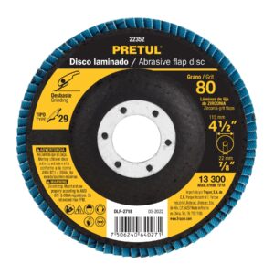 Disco 4-1/2′ laminado grano 80 centro 7/8′, Pretul