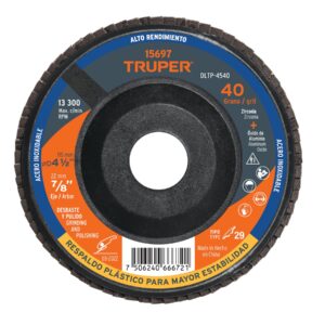 Disco 4-1/2′ laminado respaldo plástico grano 40 centro 7/8′