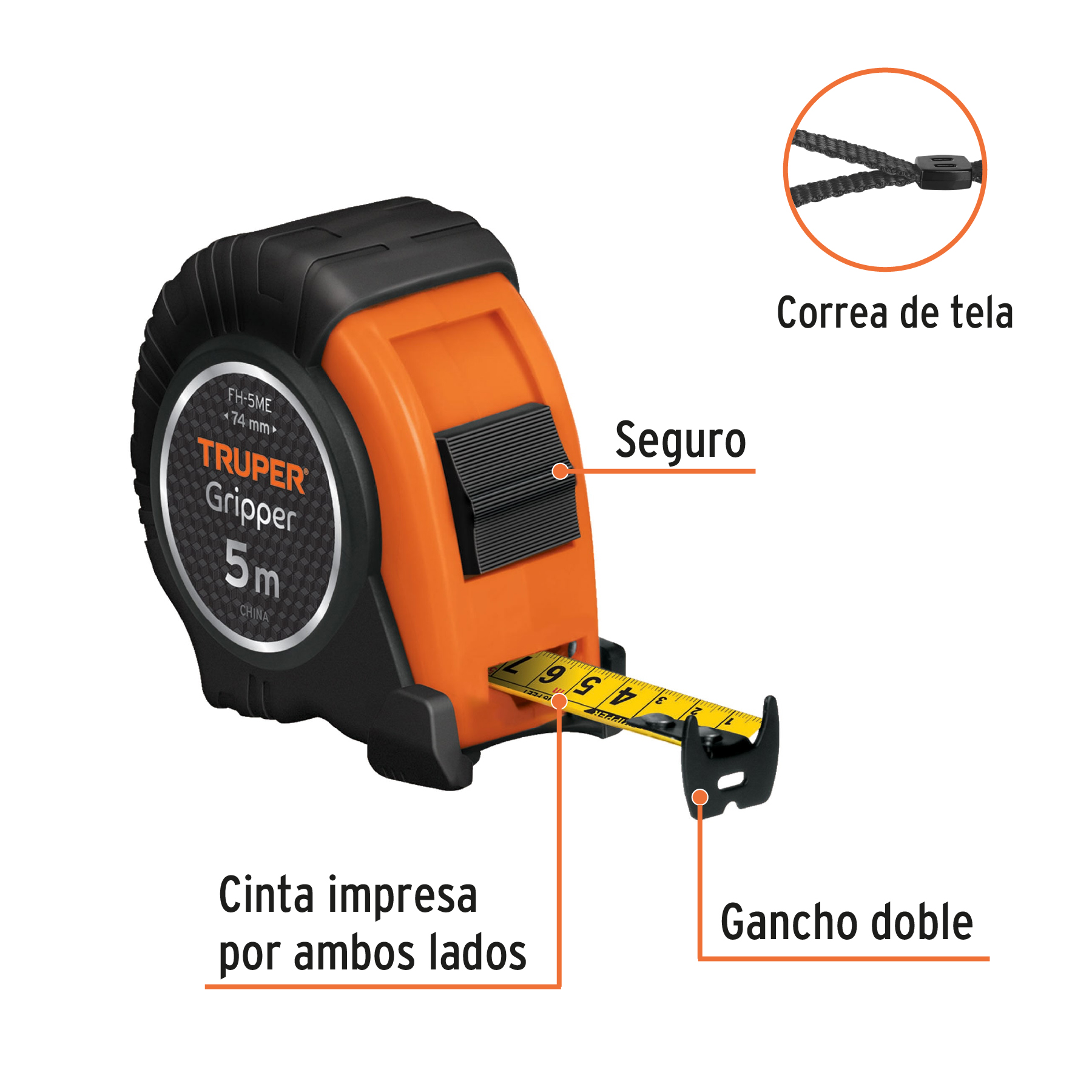 Flexómetro contra impactos 5 m cinta 19 mm grad. métrica - Image 2