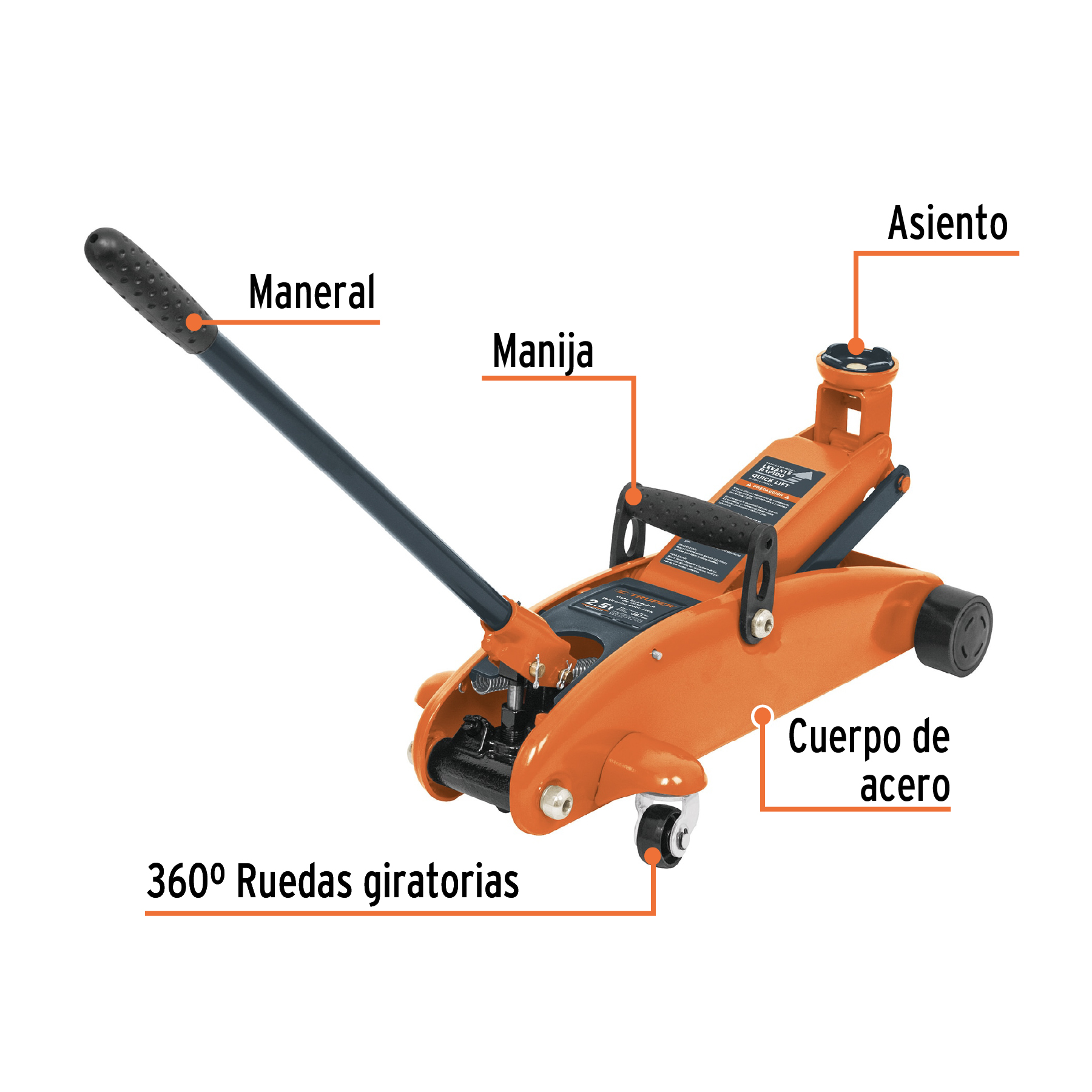 Gato hidráulico de patín 2.5t, elevación rápida, con maletín - Image 2