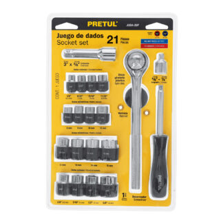 Juego de 21 herramientas 1/4' y 3/8' para mecánico, Pretul