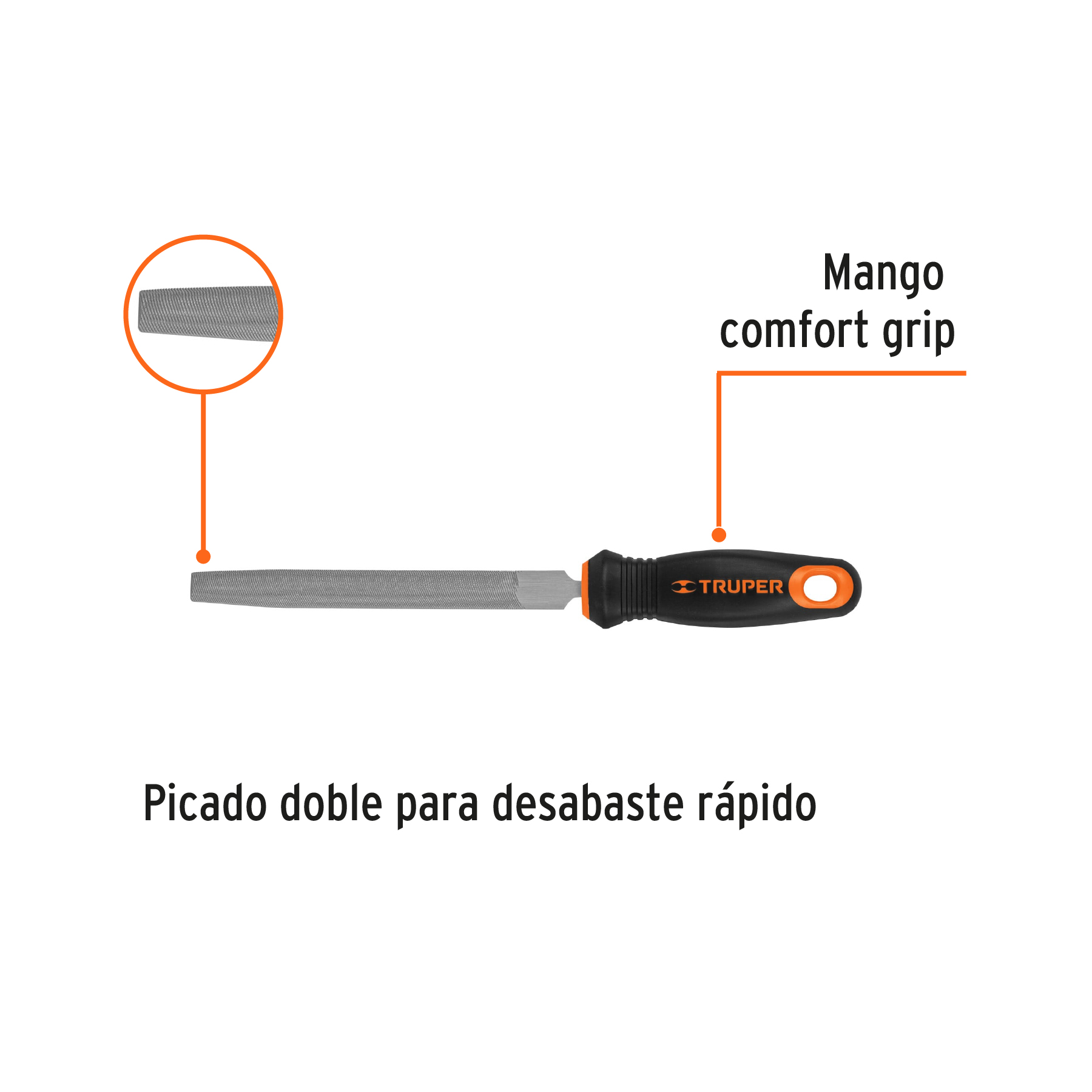 Lima media caña bastarda 6' mango doble inyección, Truper - Image 2
