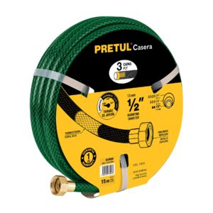 Manguera 1/2′ reforzada 3 capas conexiones metal 15m, Pretul
