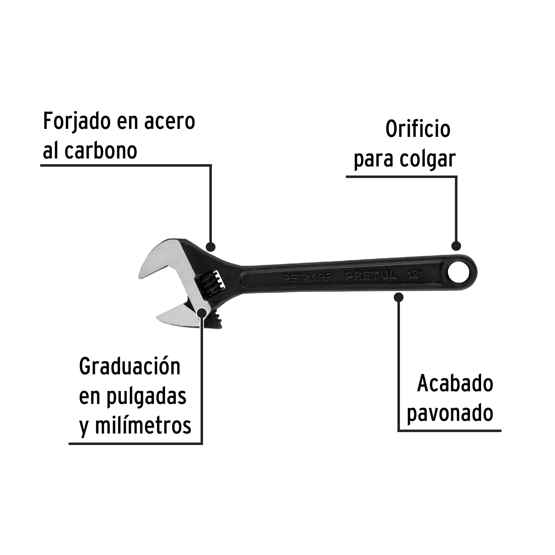 Llave ajustable (perico) 12' pavonada, Pretul - Image 2