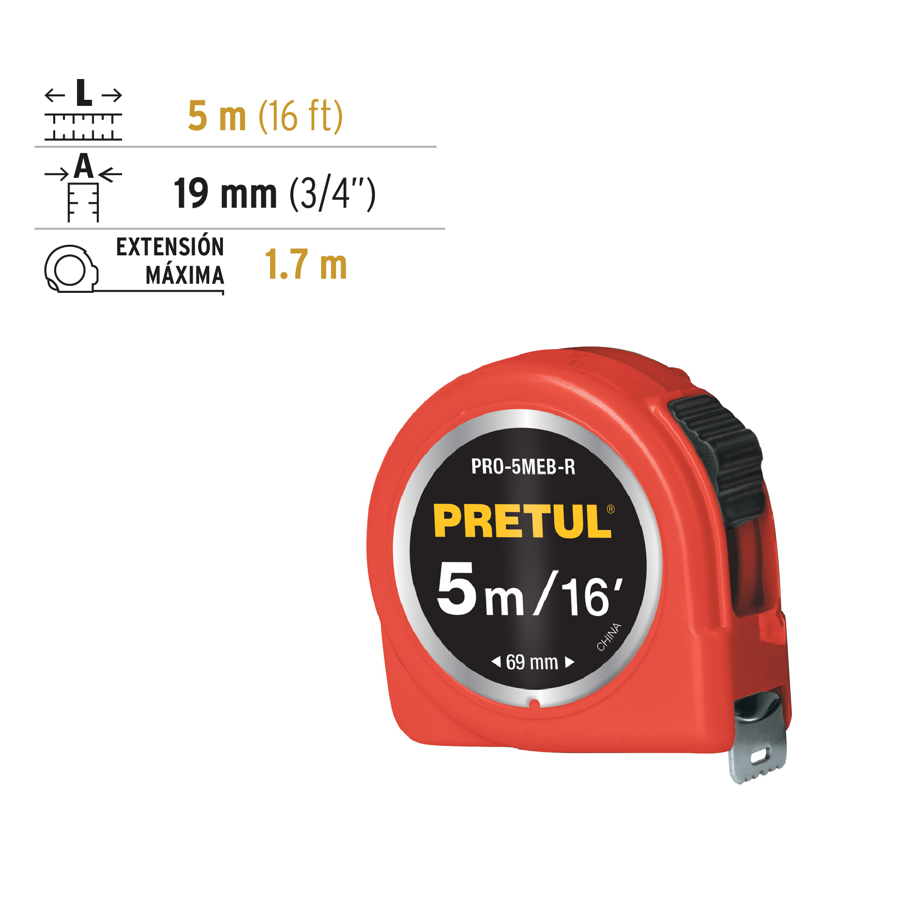 Flexómetro verde 5 m cinta 19 mm, en tarjeta, Pretul - Image 3