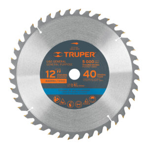 Disco sierra 12′ para madera, 40 dientes centro 1′, Truper