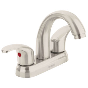 Mezcladora satín 4′ para lavabo, nariz curva, palanca, Aqua