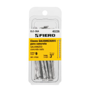 Blíster con 12 clavos galvanizados para concreto 3′, Fiero