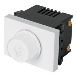 Dimmer giratorio, 1.5 módulos, línea Española, color blanco