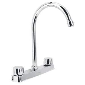 Mezcladora curva 8′ p/fregadero, manerales hex cart cerámico