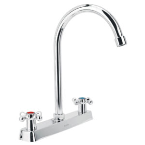 Mezcladora 8′ p/fregadero, cuello curvo, manerales cruceta