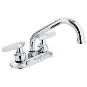 Mezcladora 4′ para lavabo, cuello tubular, manerales cono