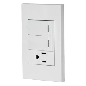 Placa armada 2 interruptores,1 contacto,1mod,Española,blanco