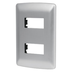 Placa 2 módulos de ABS, línea italiana, color plata, Volteck