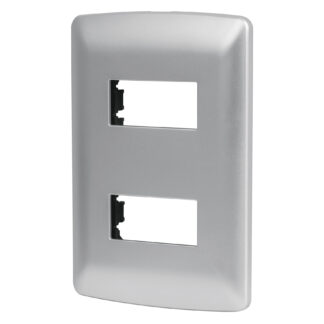 Placa 2 módulos de ABS, línea italiana, color plata, Volteck