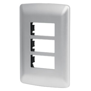 Placa 3 módulos de ABS, línea italiana, color plata, Volteck