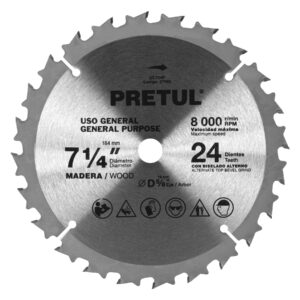 Disco sierra 7-1/4′ p/madera, 24 dientes centro 5/8′, Pretul