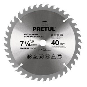 Disco sierra 7-1/4′ p/madera, 40 dientes centro 5/8′, Pretul