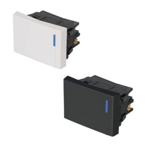 Interruptor de 3 vías, 1.5 módulos, línea Española, negro