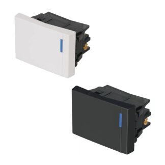 Interruptor de 3 vías, 1.5 módulos, línea Española, negro