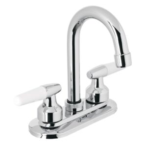 Mezcladora 4′ para lavabo, cuello bar, manerales cono