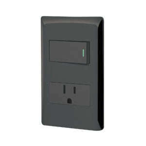 Placa armada negra interruptor y contacto 1 módulo, Lisboa