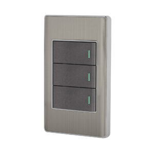 Placa armada acero inox 3 interruptores 1 módulo, Lisboa