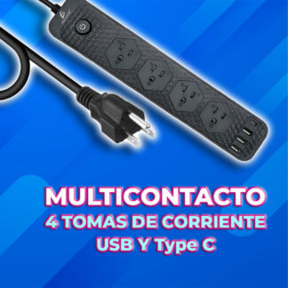 Multicontacto de alimentación universal con 4 clavijas y 3 puertos USB y 1 Tipo C
