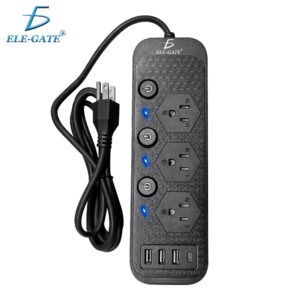 Multicontacto de Alimentación Universal – 3 Clavijas, 3 Puertos USB y 1 Puerto Tipo C para Carga Rápida y Segura – NEGRO