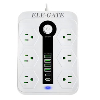 Multicontacto de Alimentación Universal – 6 Clavijas, 4 Puertos USB y 2 Puertos Tipo C para Carga Rápida y Segura