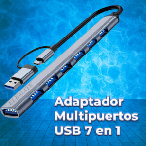Multi Puerto 7 en 1 con Entrada USB-C y Adaptador USB 3.0 – Expansión Versátil y Compacta