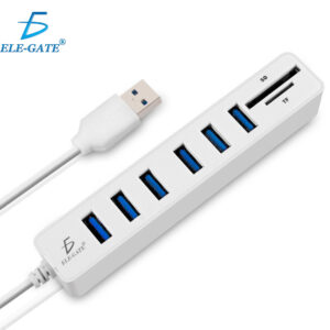 Concentrador de Puertos USB 2.0 de 6 Puertos con Extensión de Cable, Lector de Tarjetas SD/TF
