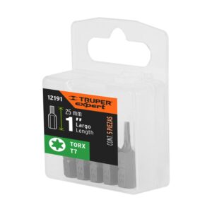 Estuche con 5 puntas torx T7 largo 1′, Truper Expert