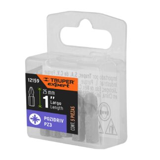 Estuche con 5 puntas pozidriv PZ3 largo 1', Truper Expert