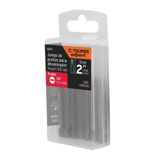 Estuche con 5 puntas planas de 1/4' largo 2', Truper Expert